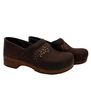 Dansko Women's Brown Leather Patricia Embellished Clogs Size 42 / 11